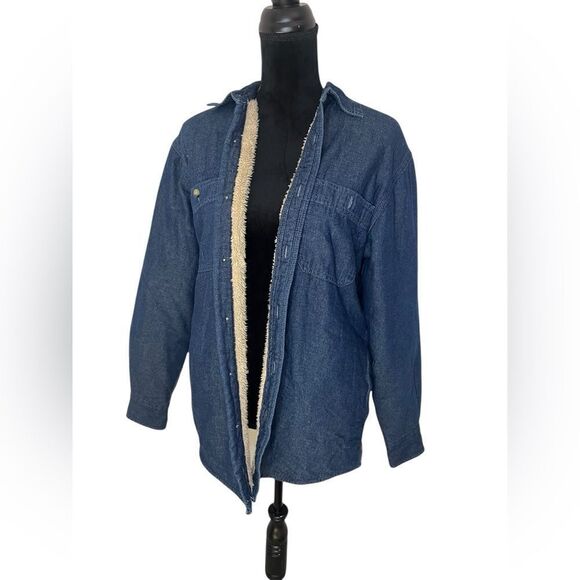 WRANGLER VINTAGE SHERPA LINED DENIM SHACKET/JACKET WITH BUTTONS MENS SIZE SMALL - Picture 4 of 10
